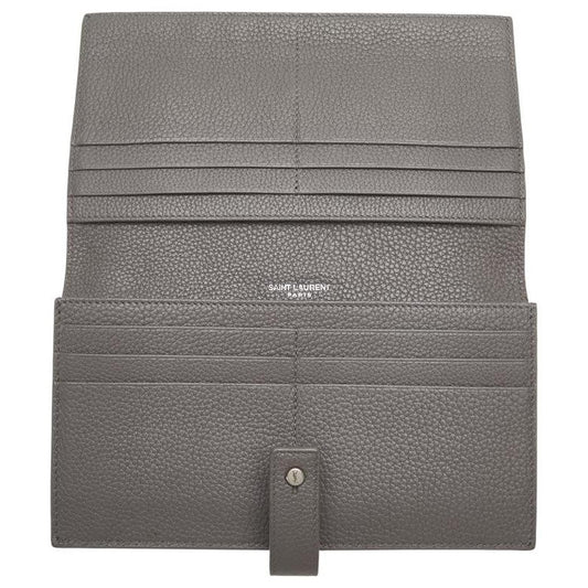 Portefeuille long en cuir grainé gris