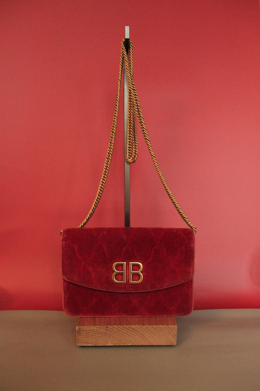 Sac à main Balenciaga 'BB Chain wallet on chain' en velours bordeaux