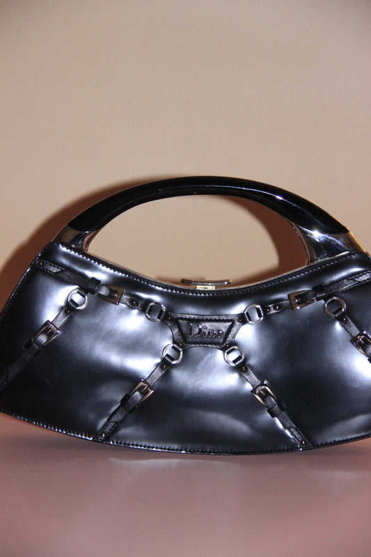 Sac Dior Bondage cuir vernis noir by Galliano