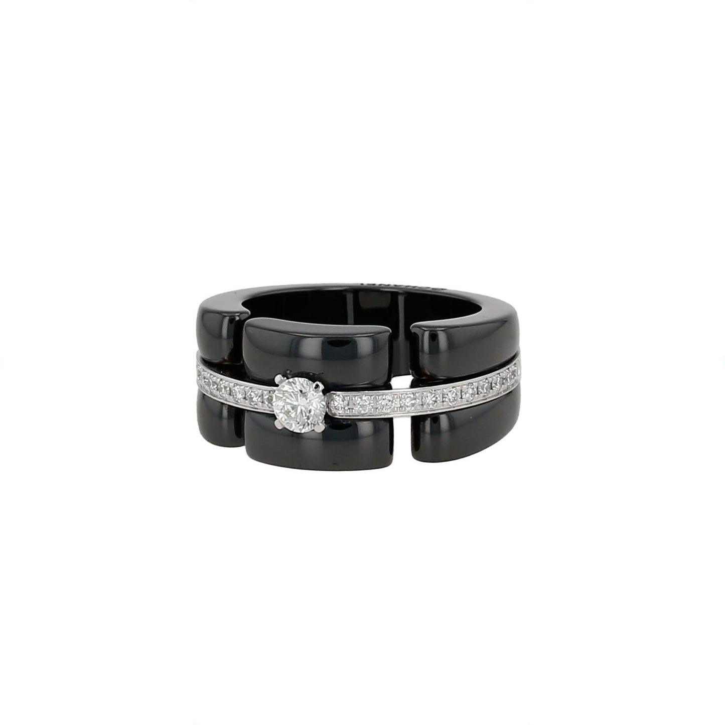 Bague CHANEL 'Ultra' diamants et or blanc, céramique noir, Taille classique 51