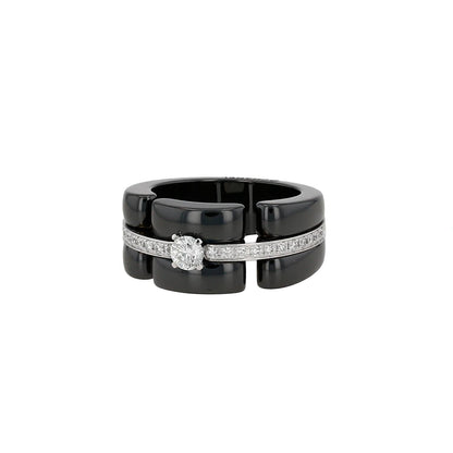 Bague CHANEL 'Ultra' diamants et or blanc, céramique noir, Taille classique 51