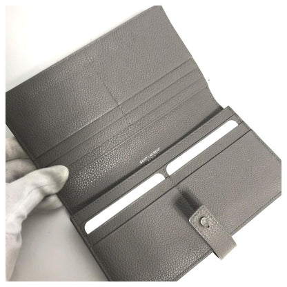 Portefeuille long en cuir grainé gris