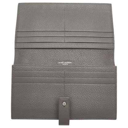Portefeuille long en cuir grainé gris