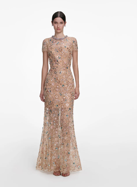 Robe de soirée Self-Portrait 'Floral Sequin Maxi Dress' T.42 /XL
