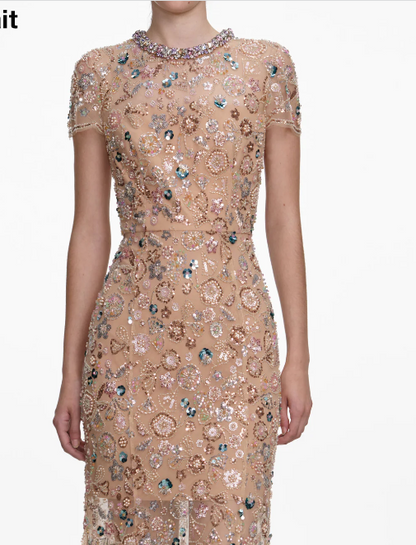Robe de soirée Self-Portrait 'Floral Sequin Maxi Dress' T.42 /XL