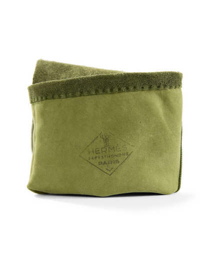 Lot Hermès : sac à main "Palonnier" + gants assortis kaki