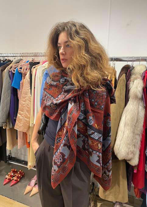 Large Hermès cashmere and silk shawl by Christine Henry
