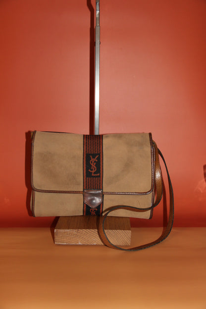 Sac bandoulière Yves Saint Laurent monogramme en toile beige