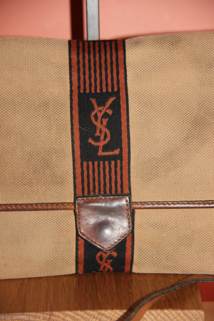Sac bandoulière Yves Saint Laurent monogramme en toile beige