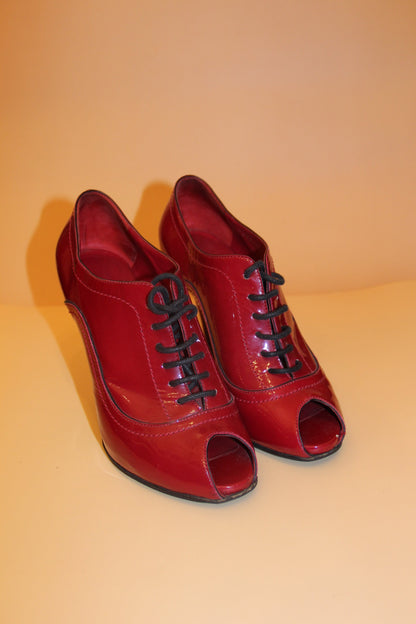 Derbies ouvertes Valentino en cuir vernis bordeaux T.36 EU