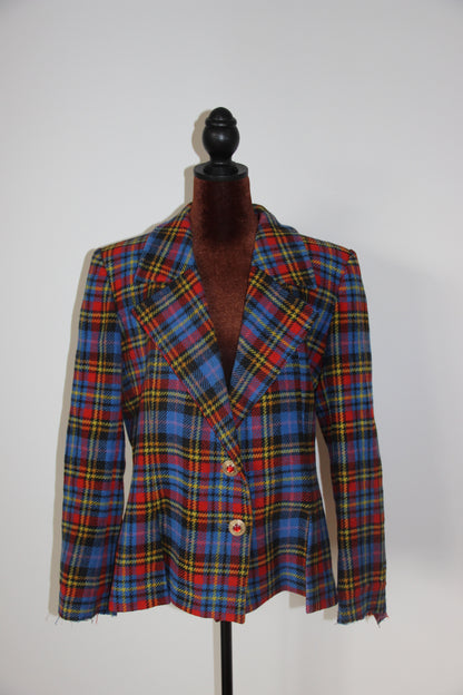 Veste Blazer Yves Saint Laurent tartan écossais bleu T. 42 (XL)