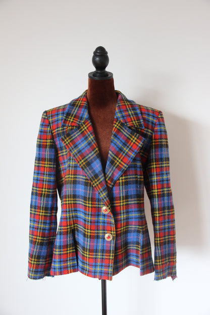 Veste Blazer Yves Saint Laurent tartan écossais bleu T. 42 (XL)