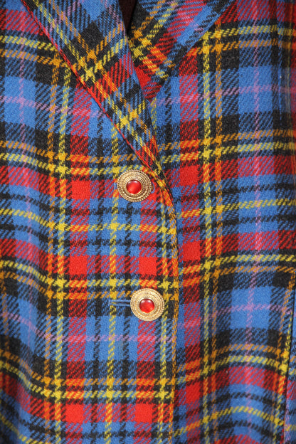 Veste Blazer Yves Saint Laurent tartan écossais bleu T. 42 (XL)