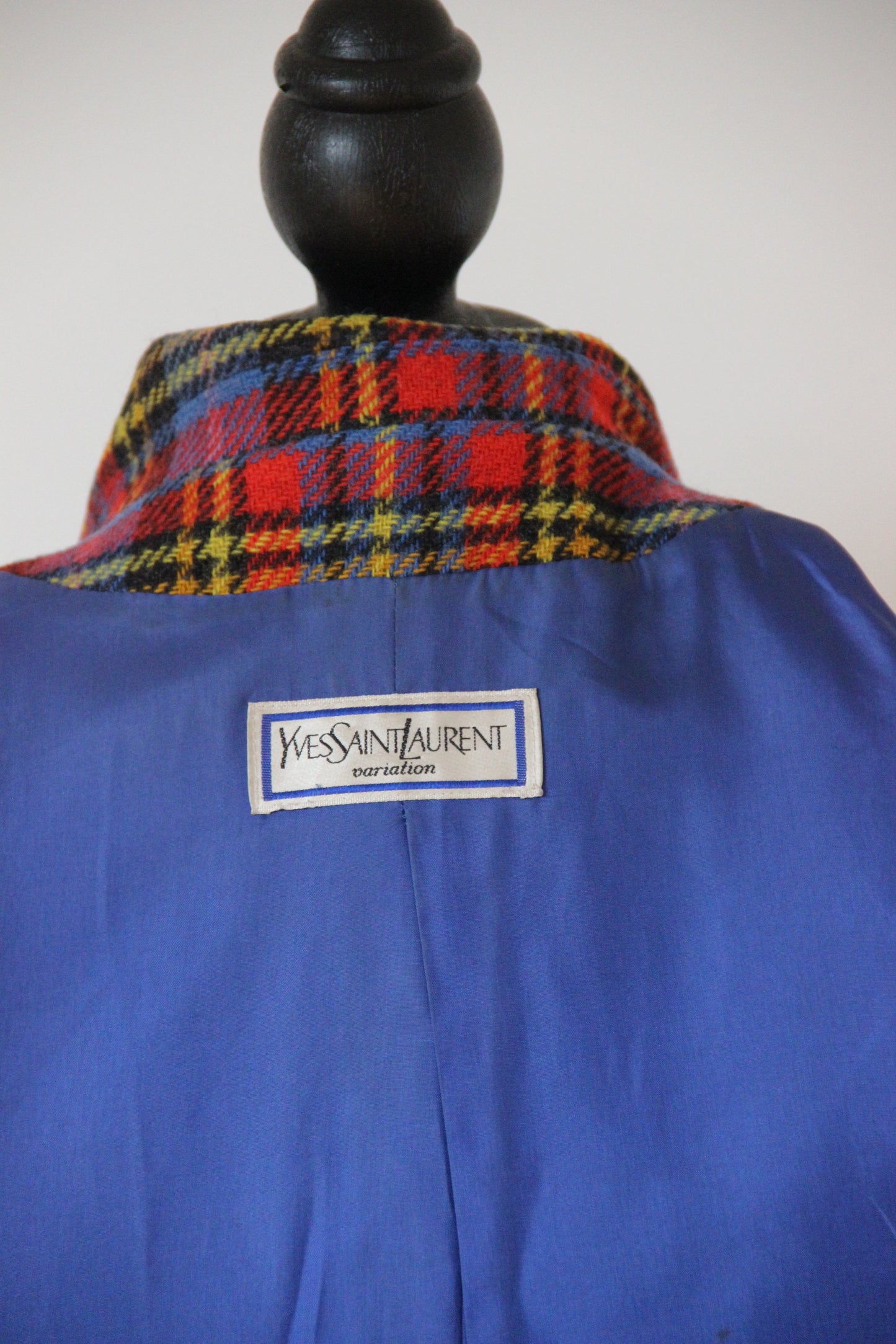 Veste Blazer Yves Saint Laurent tartan écossais bleu T. 42 (XL)