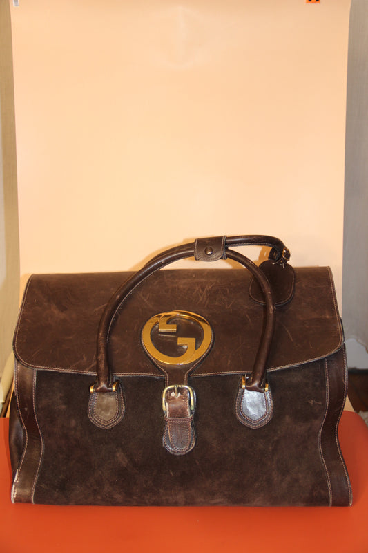 Sac de voyage Gucci Vintage en cuir et daim marron