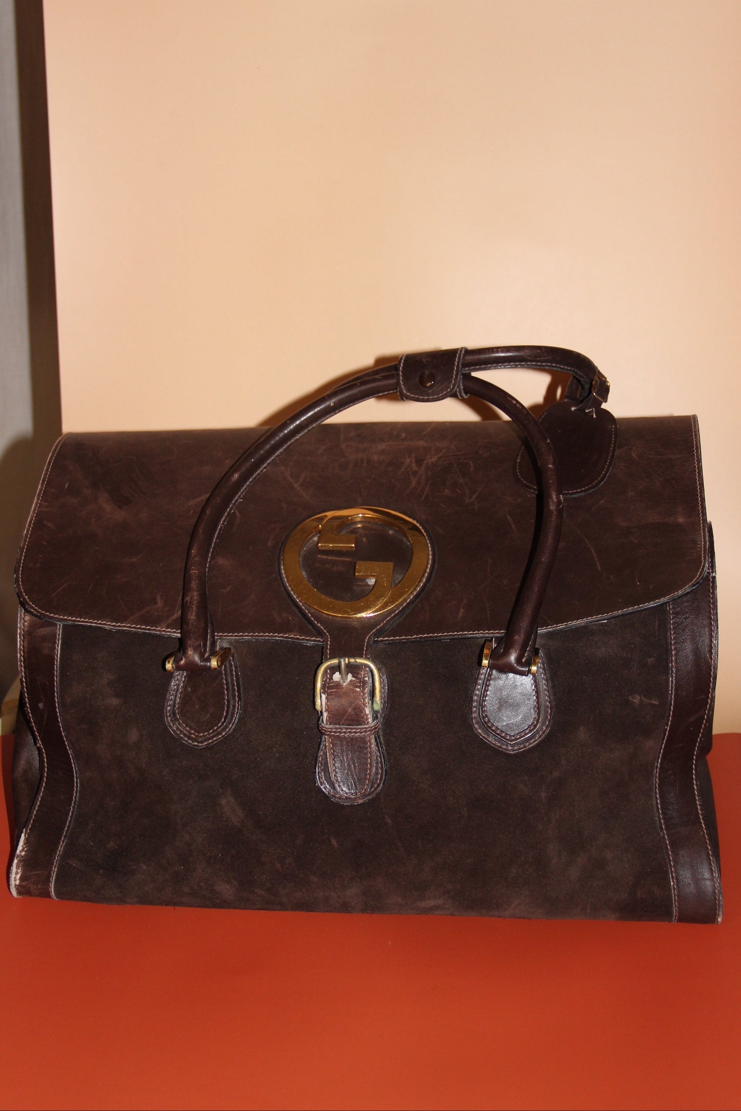 Sac de voyage Gucci Vintage en cuir et daim marron