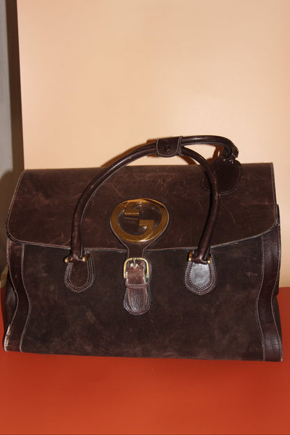 Sac de voyage Gucci Vintage en cuir et daim marron