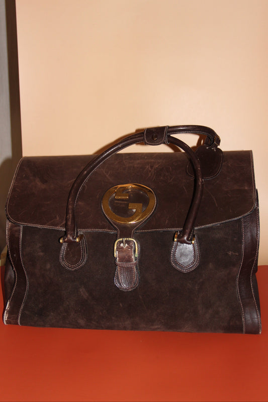 Sac de voyage Gucci Vintage en cuir et daim marron