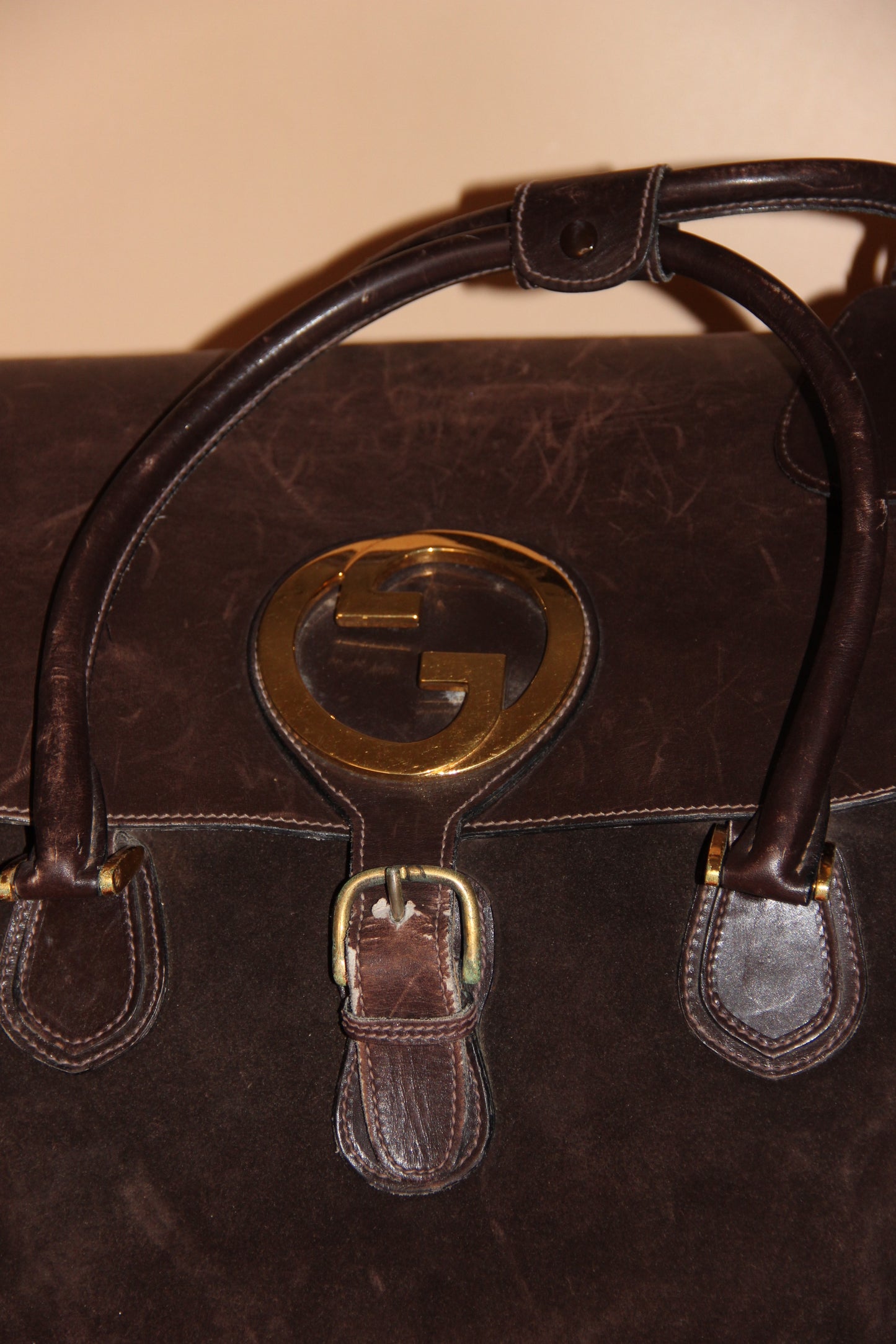 Sac de voyage Gucci Vintage en cuir et daim marron