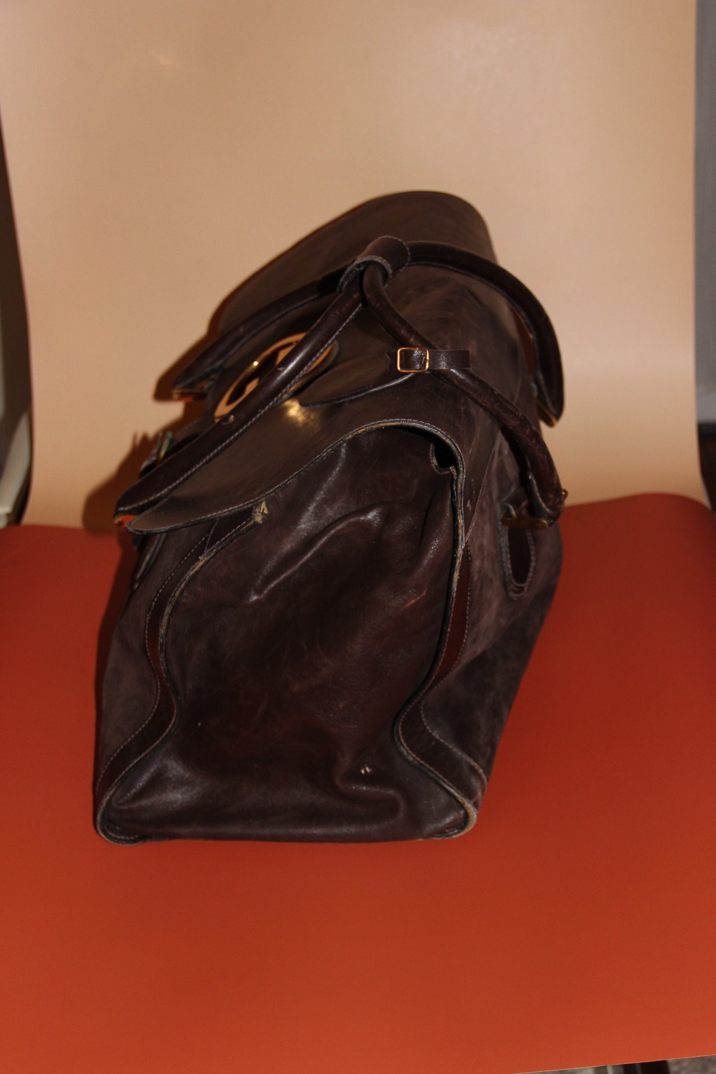 Sac de voyage Gucci Vintage en cuir et daim marron