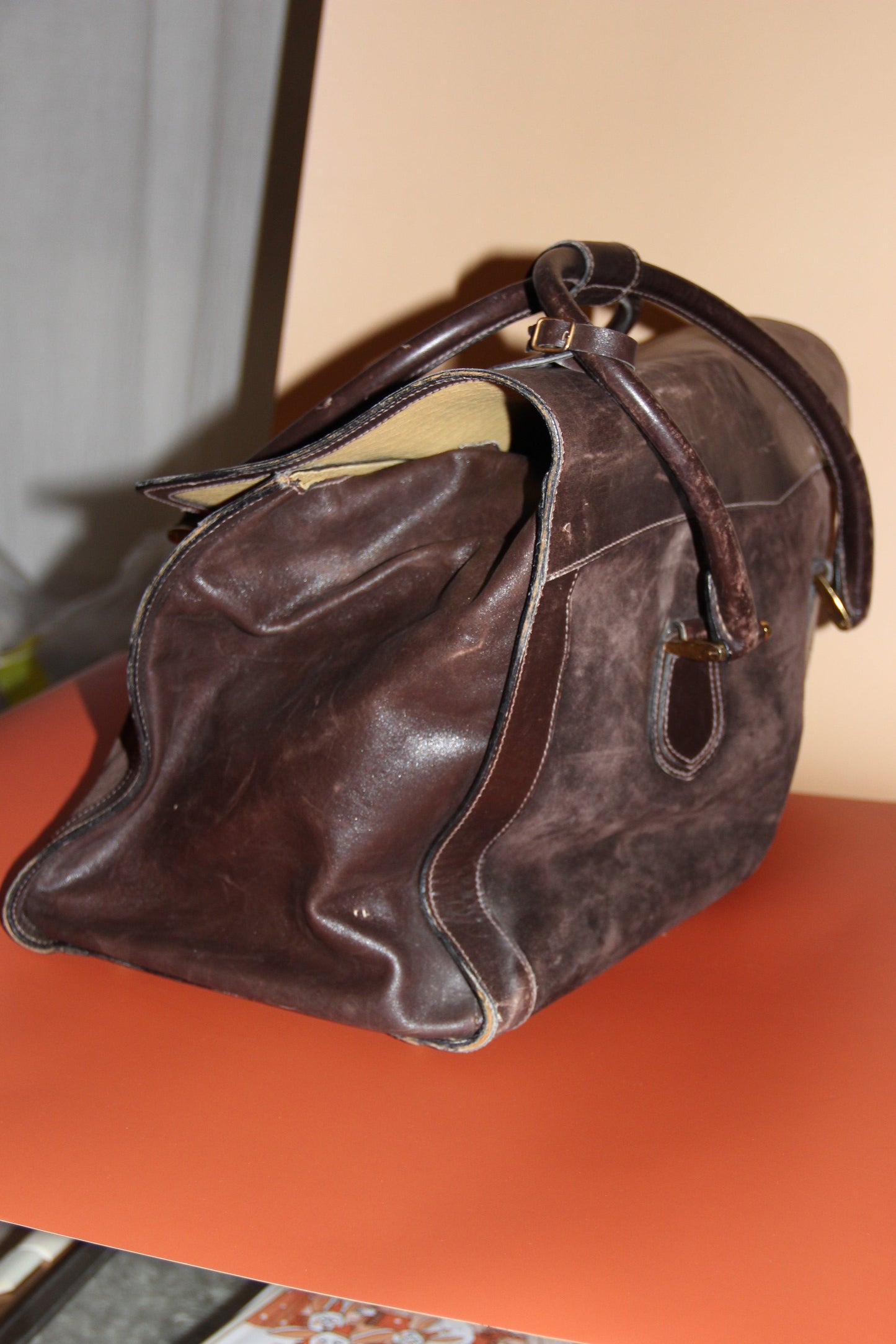 Sac de voyage Gucci Vintage en cuir et daim marron
