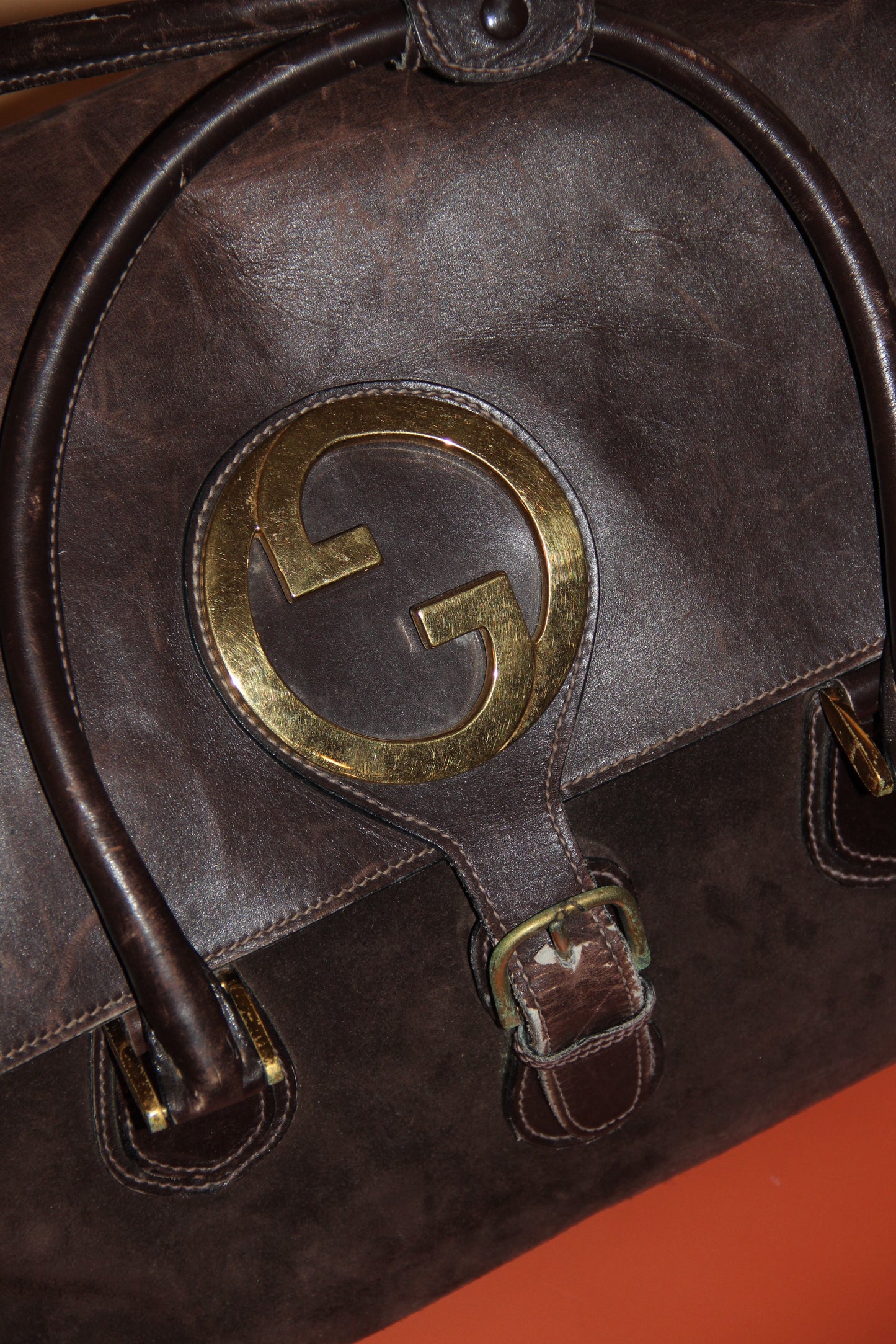 Sac de voyage Gucci Vintage en cuir et daim marron