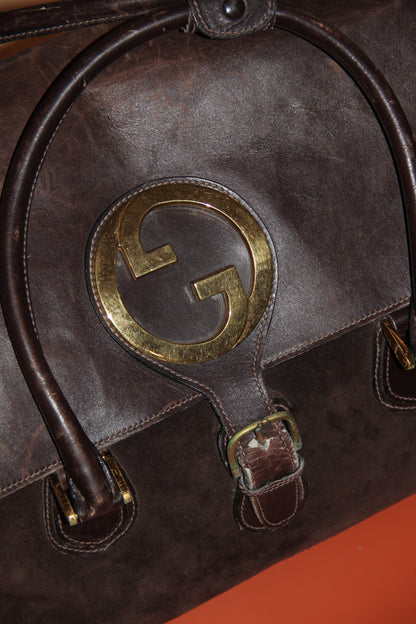 Sac de voyage Gucci Vintage en cuir et daim marron