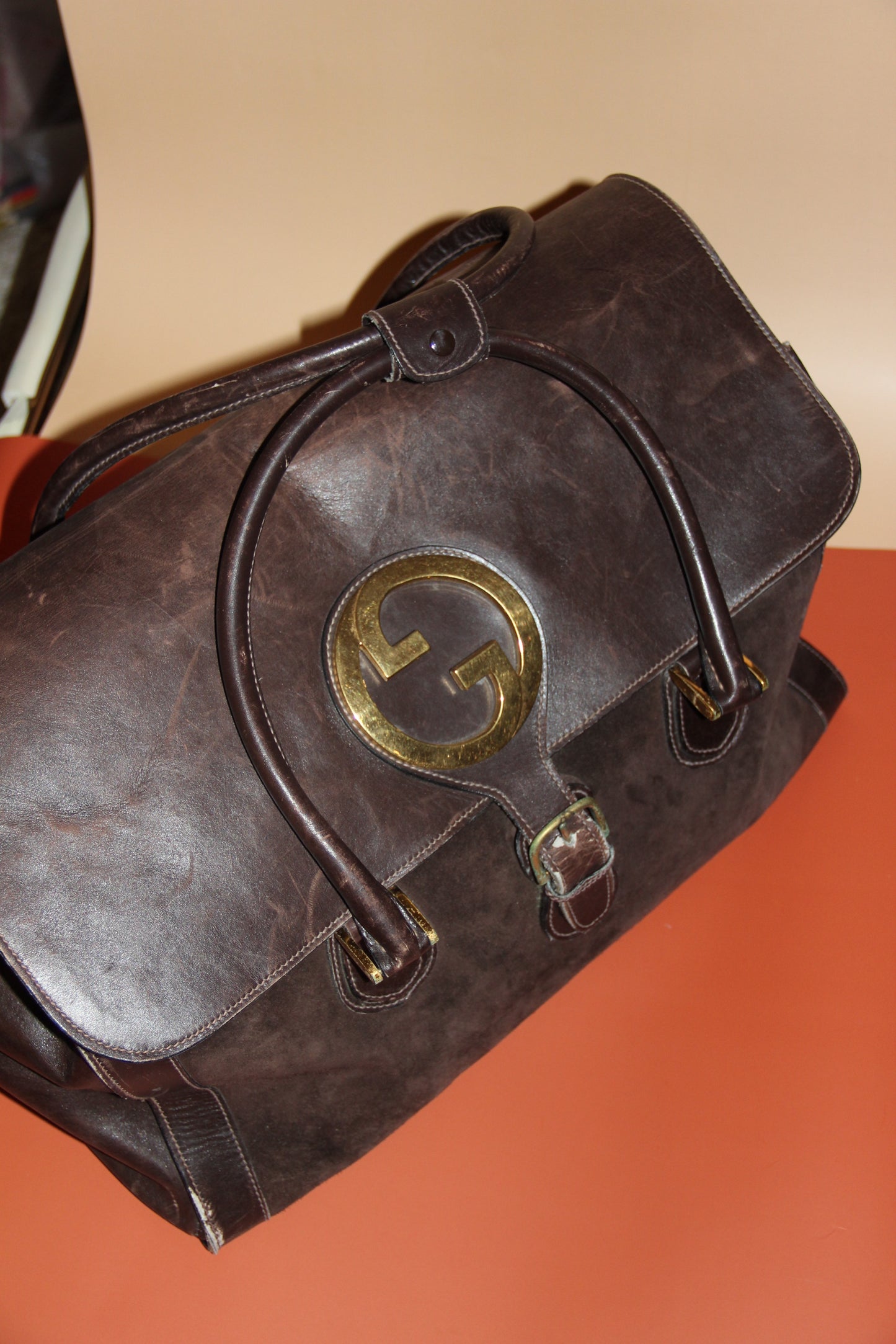 Sac de voyage Gucci Vintage en cuir et daim marron