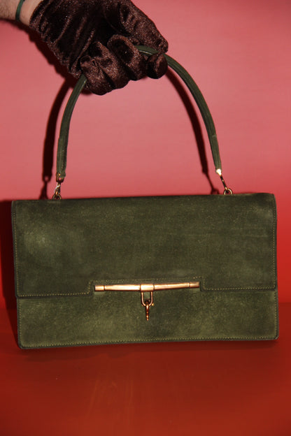 Lot Hermès : sac à main "Palonnier" + gants assortis kaki