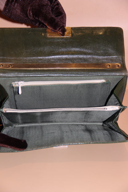 Sac en Croco vert bouteille vintage en parfait état