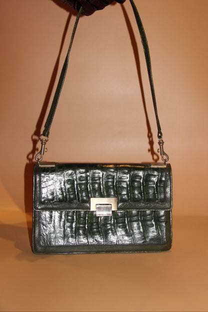 Sac en Croco vert bouteille vintage en parfait état