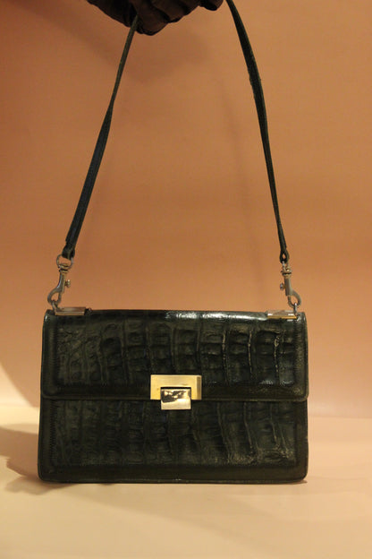 Sac en Croco vert bouteille vintage en parfait état