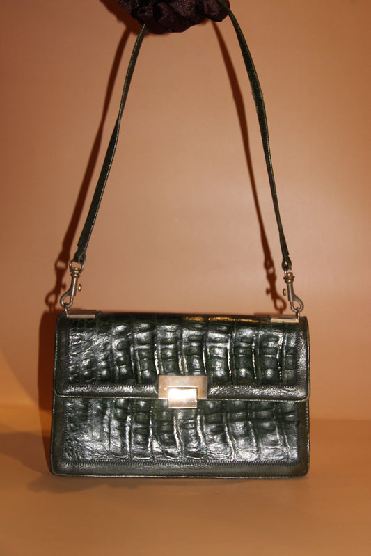 Sac en Croco vert bouteille vintage en parfait état