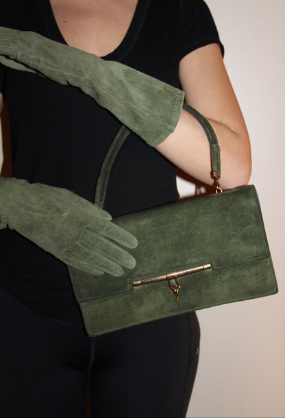 Hermès set: "Palonnier" handbag + matching khaki gloves