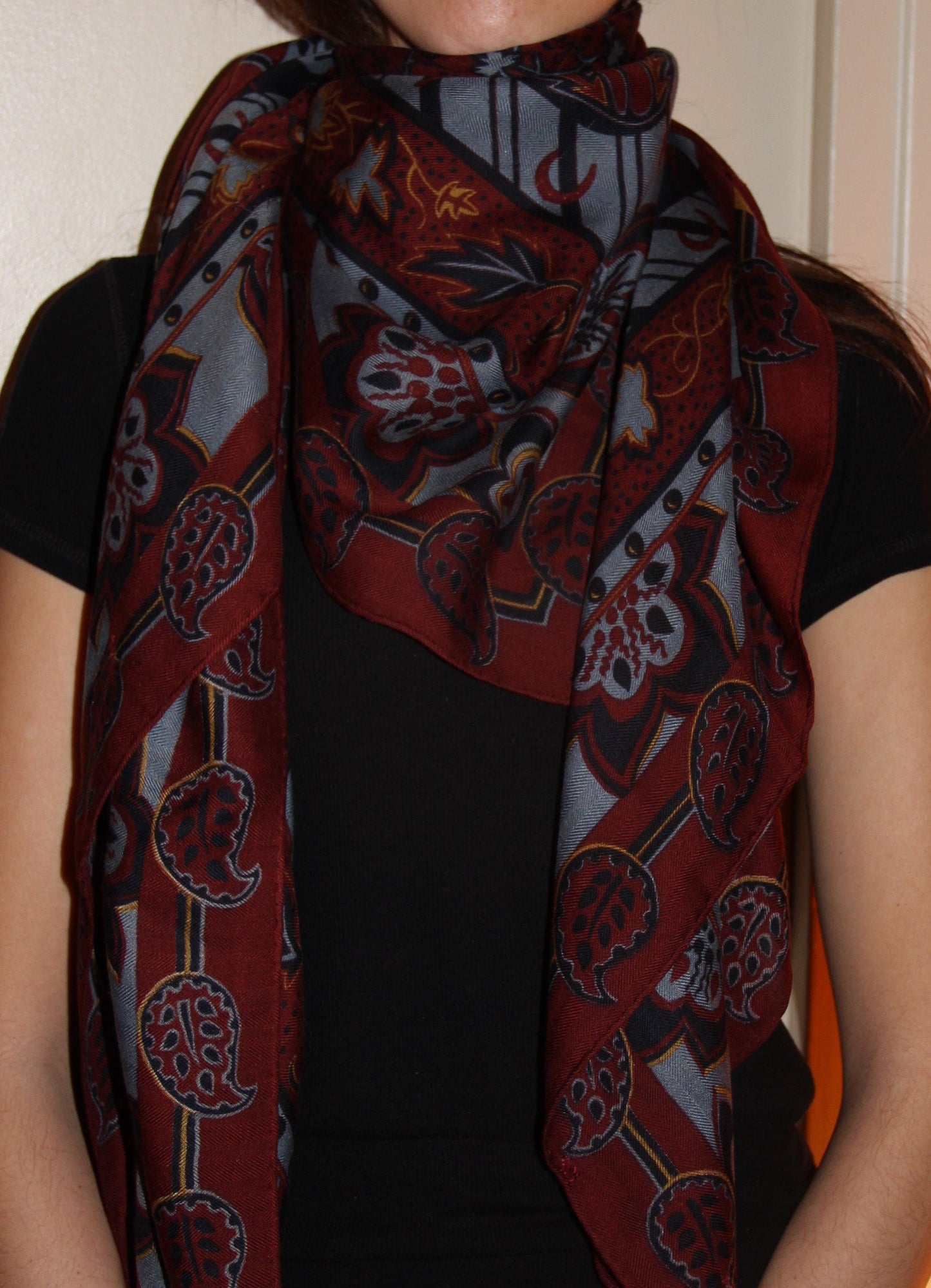 Large Hermès cashmere and silk shawl by Christine Henry