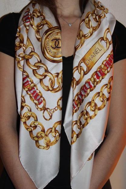 Chanel silk scarf, 85cm, with a jewelry motif