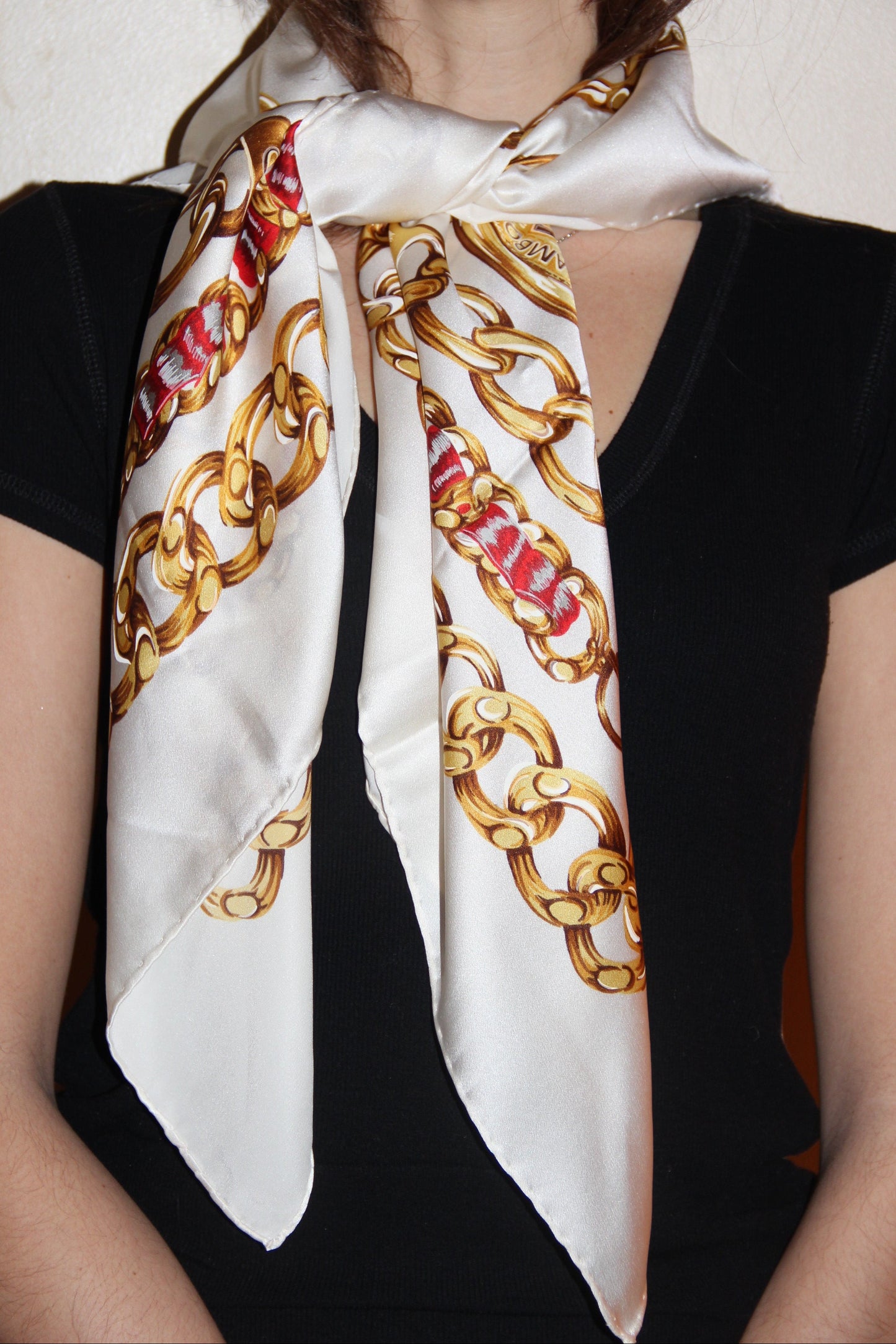 Chanel silk scarf, 85cm, with a jewelry motif