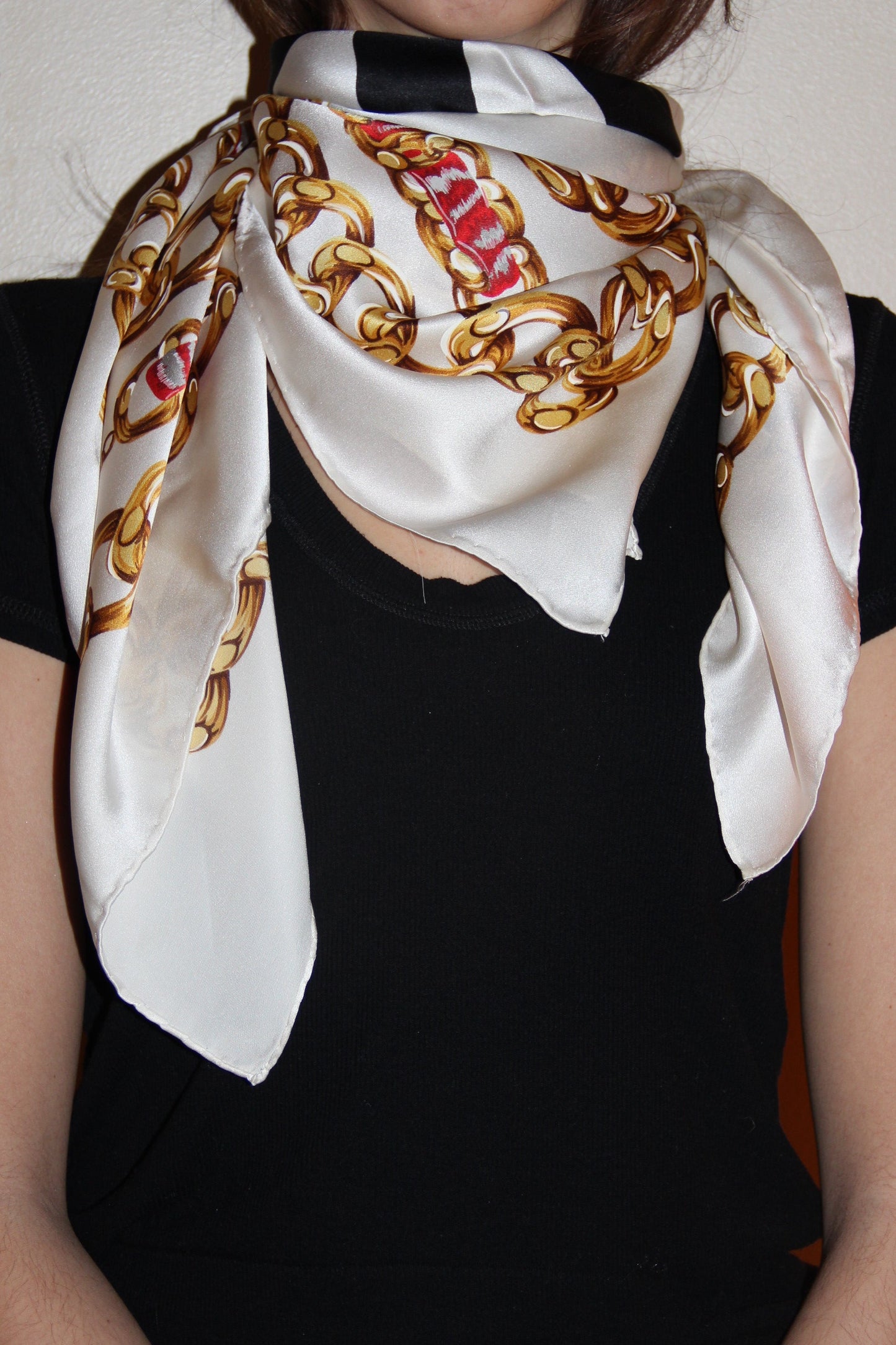 Chanel silk scarf, 85cm, with a jewelry motif