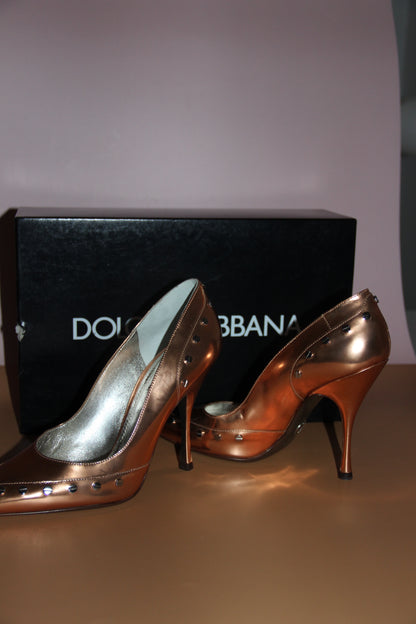 Escarpins Dolce & Gabbana Pumps cloutés cuir bronze T. 40
