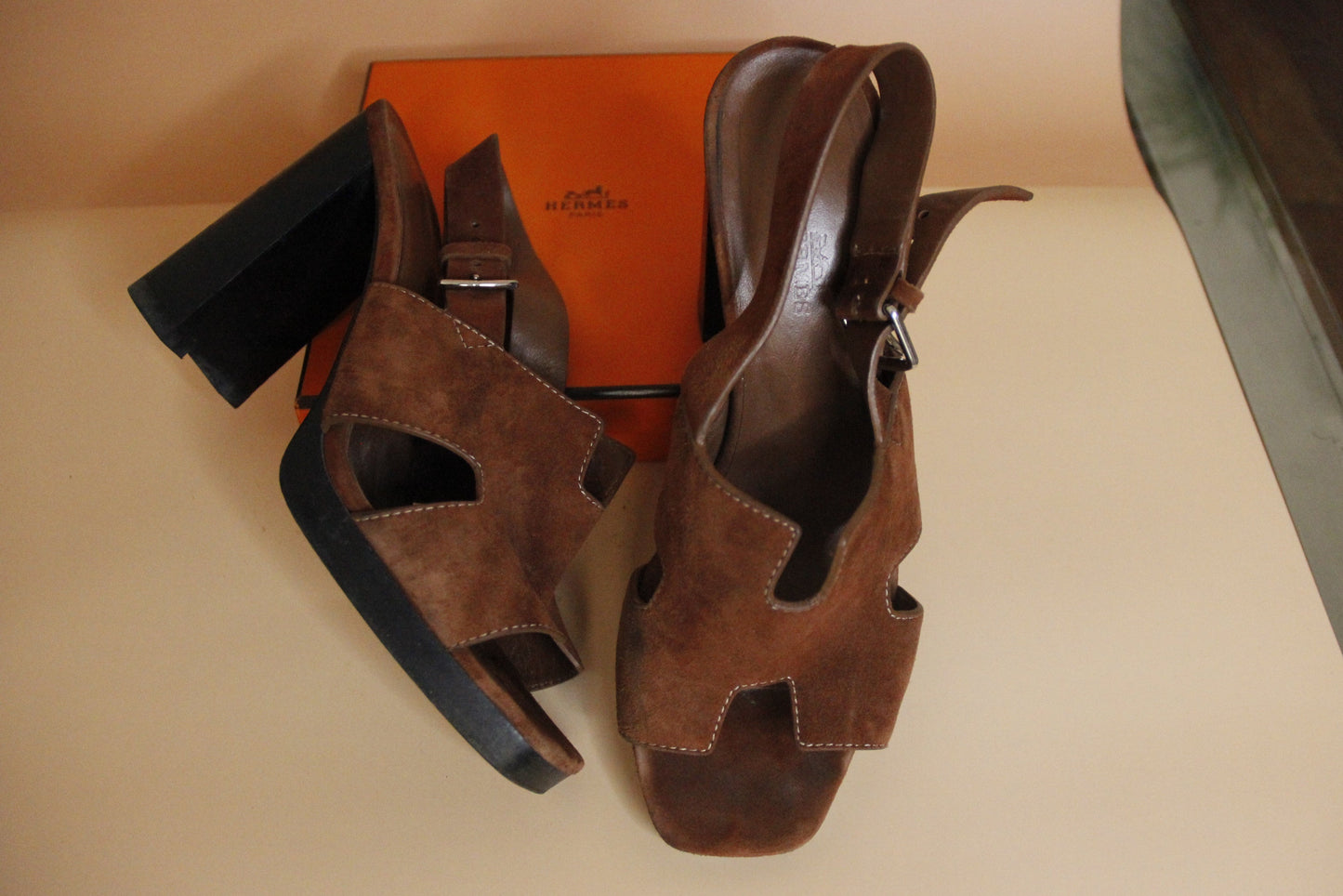 Sandales Hermes Elbe 60 en daim marron taille 38