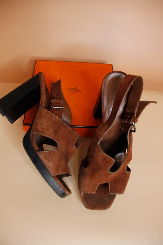 Sandales Hermes Elbe 60 en daim marron taille 38