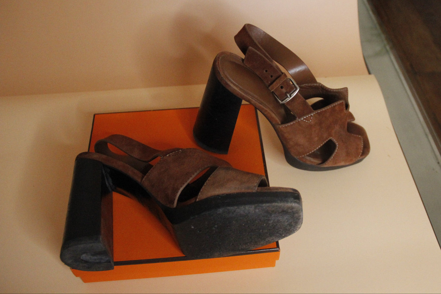 Sandales Hermes Elbe 60 en daim marron taille 38