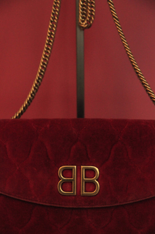 Sac à main Balenciaga 'BB Chain wallet on chain' en velours bordeaux