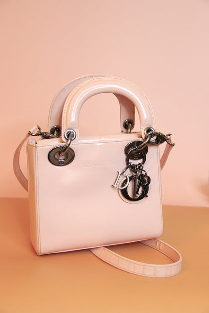 Sac à main LADY DIOR rose pâle en cuir lisse