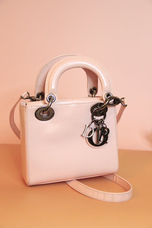 Sac à main LADY DIOR rose pâle en cuir lisse