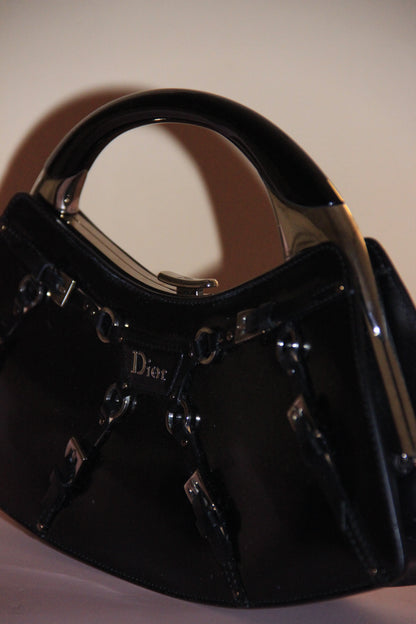 Sac Dior Bondage cuir vernis noir by Galliano