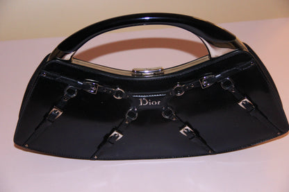 Sac Dior Bondage cuir vernis noir by Galliano