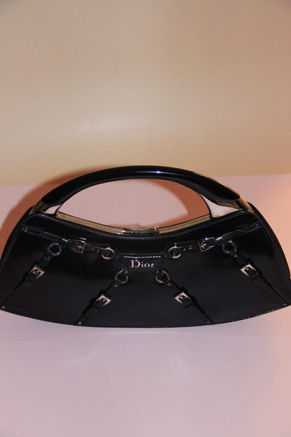 Sac Dior Bondage cuir vernis noir by Galliano