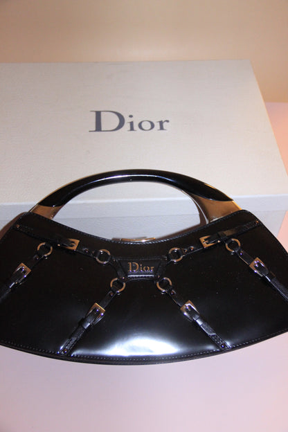 Sac Dior Bondage cuir vernis noir by Galliano